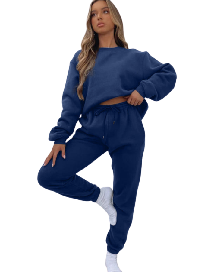 SHOPIQAT Women's New Solid Colour Round Fashionable Casual Collar Pullover Long Sleeve Trousers Sweater Suit - Premium from shopiqat - Just $13.750! Shop now at shopiqat